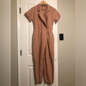 ZARA Linen Blend Short Sleeve Jumpsuit – Mauve / Clay – Size XS